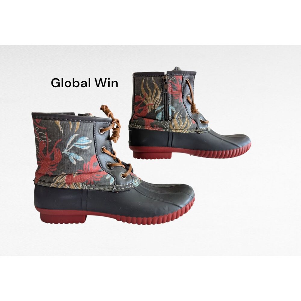 Global Win Womens Rain Duck Cape Cod Lobster Print Boots  Sz 7